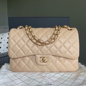 Chanel Jumbo Classic Flap Beige Lambskin Gold Hardware